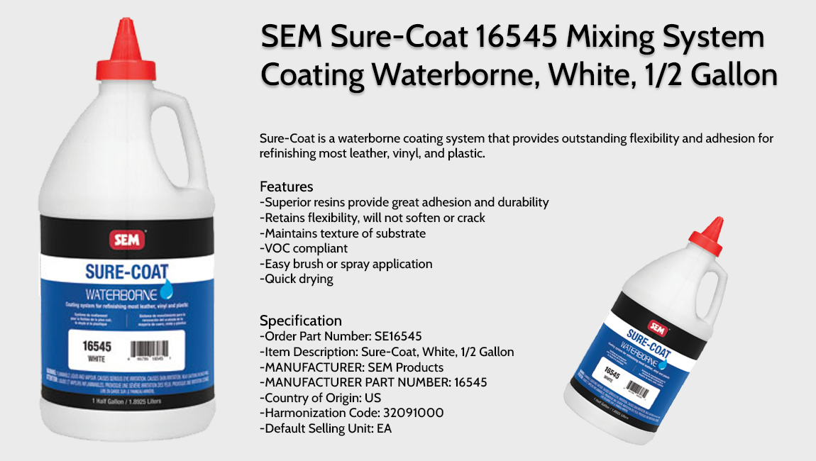 SEM Sure-Coat 16545 Mixing System Coating Waterborne, White, 1/2 Gallon
