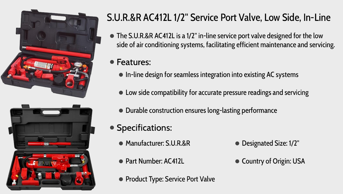 S.U.R.&R AC412L 1/2" Service Port Valve, Low Side, In-Line