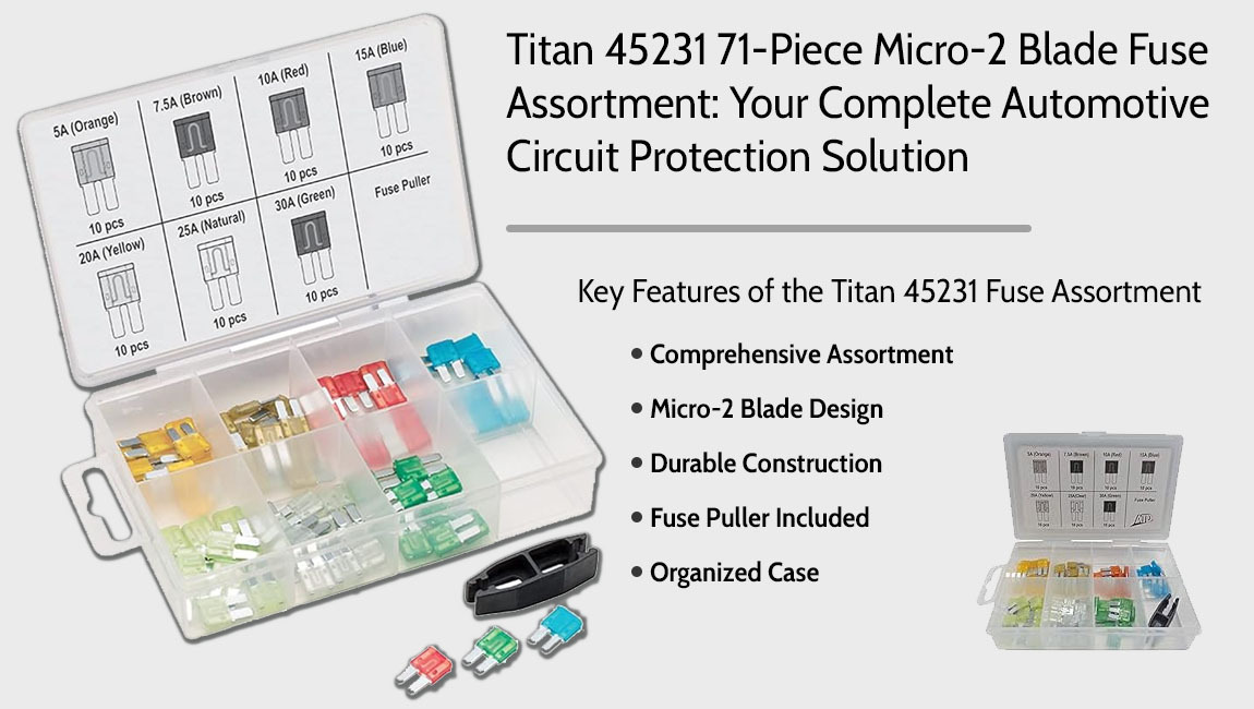 Titan 45231 71-Piece Micro-2 Blade Fuse Assortment, 5-30 Amp, 32V, with Fuse Puller
