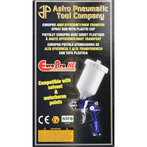 DealerShop Astro Pneumatic EuroPro High Efficiency High Transfer Spray Gun with 1.3mm Nozzle and Plastic Cup EUROHE103 AOEUROHE103 Spray Guns DealerShop Spray Guns