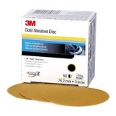 3M 00914 216U Series Abrasive Sanding Discs, 3 in Dia, 320 Grit, Hook and Loop, Gold, 50 Discs