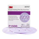 3M 30767 Hookit Purple Finishing Film Abrasive Sanding Discs 260L, 6 in, Dust Free, 1500 Grit, 50 Discs