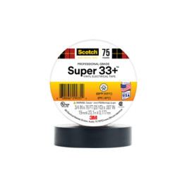 3M 06132 Scotch Super 33 Plus Vinyl Electrical Tape, 3/4 Inch x 66 ft, Black, 7 mil