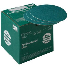 3M 01547 Stikit Green Corps Production Disc, 6 inch, 40E Grade, No Holes, Box of 100
