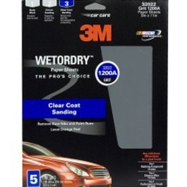 3M 32022 Wetordry Sandpaper Sheet, 1200 Grit, 9" x 11", 5 Sheets Per Pack