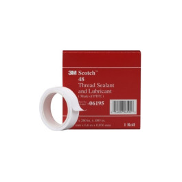 3M 6195 Scotch Thread Sealant and Lubricant Tape 48, PTFE Pipe Thread Sealant Tape, 1/2" x 260", White