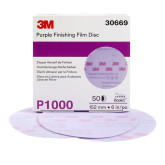 3M Hookit Purple Finishing Film Abrasive Disc 260L, 30669, 6 in, 1000 Grit, 50 discs