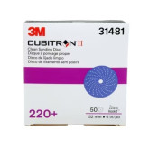 3M Cubitron II Hookit Clean Sanding Abrasive Discs, 31481, 6 in, 220+ grade, 50 discs per carton