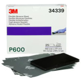 3M 34339 270J Series Abrasive Hand Sheets, 5-1/2 in W x 6.8 in L, 600 Grit, Fine Grade, Green, Wet/Dry, 25 sheets
