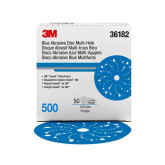 3M 36182 321U Series Multi-Hole Abrasive Sanding Discs, 6 in Dia, 500 Grit, Hook and Loop, Blue, 50 Discs