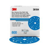 3M 36184 Hookit Blue Abrasive Sanding Discs 321U Multi-hole, 6 in, 800 Grit, 50 Discs