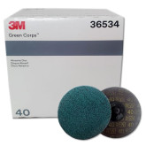 3M Green Corps 36534 Abrasive Discs, 3 in Dia, 40 Grit, 20000 rpm, Green, 25-Discs