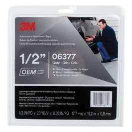 3M 06377 Automotive Attachment Tape, 1/2" x 20 yd, Gray Acrylic Foam, 0.03"