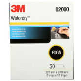 3M Wetordry Tri-M-Ite 02000 413Q Series Abrasive Sheets, 9 in W x 11 in L, 600 Grit, Fine Grade, Black, 50 sheets