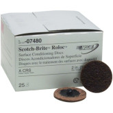 3M Scotch-Brite 07480 SC-DR Series No-Hole Surface Conditioning Discs, 2 in, Coarse Grade, Aluminum Oxide, Brown, 25 Discs