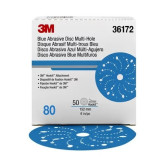 3M 36172 321U Series Multi-Hole Abrasive Sanding Discs, 6 in Dia, 80 Grit, Hook and Loop, Blue, 50 Discs