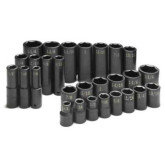 SK Tools 4051 1/2" Drive 6 Point Fractional Standard and Deep Impact Socket Set, 28 Pieces