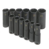 SK Tools 4082 3/8" Drive 6 Point High Visibility Deep Metric Impact Socket Set, 12 Pieces