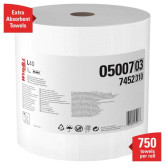 WypAll 05007 Power Clean L40 Extra Absorbent Towels, White, 1 Jumbo Roll, 750 Sheets