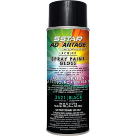 5 Star Xtreme 3521 Lacquer Spray Paint, High Gloss Black, Interior and Exte
