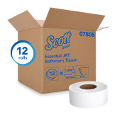 Kimberly-Clark Scott 07805 Essential Jumbo Roll Toilet Paper, 3.55" x 1,000', 12 Rolls