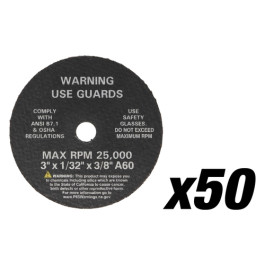 AES Industries 3803-50 Cut-Off Wheels, 3" x 1/32" x 3/8", Box of 50
