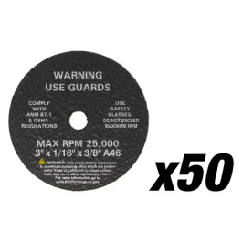 AES Industries 3805-50 Cut-Off Wheels, 3" x 1/16" x 3/8", 46 Grit, Box of 5