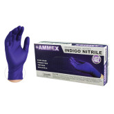 Ammex AINPF44100-M Indigo Nitrile Disposable Gloves, 3 mil, Medium, Case of 1,000