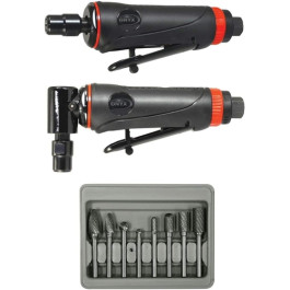 Astro Pneumatic 219 Onyx 3pc Die Grinder Kit, Includes 90° Die Grinder, Straight Die Grinder, 8pc Carbide Burr Set