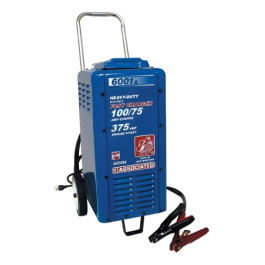 Associated 6001A Battery Charger, Steel Wheeled Fleet Charger, 6/12 Volt 100/75 Amp Continuous with 375 Amp Crank Assist