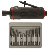 Astro Pneumatic ONYX 2181B Die Grinder Kit with 1/4″ Medium Die Grinder and 8pc. Double Cut Carbide Rotary Burr Set