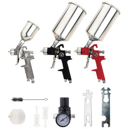 ATD 16900 9 Piece HVLP Spray Gun Set, Gravity Feed, 1.0mm, 1.4mm, and 1.8mm
