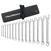 GearWrench 81918 12 Point Long Pattern Combination SAE Wrench Set with Tool Roll, 15 Pieces