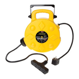 Bayco SL-8904 Cord Reel, Polyethylene, 50 ft 12/3 SJTW Retractable Power Reel with 4 Outlets, Yellow