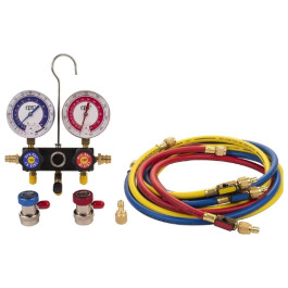 CPS Products MA1234 Dual Gas Manifold Gauge Set, Anodized Aluminum Block, 3-1/2 inch Gauges, 72 inch Hoses