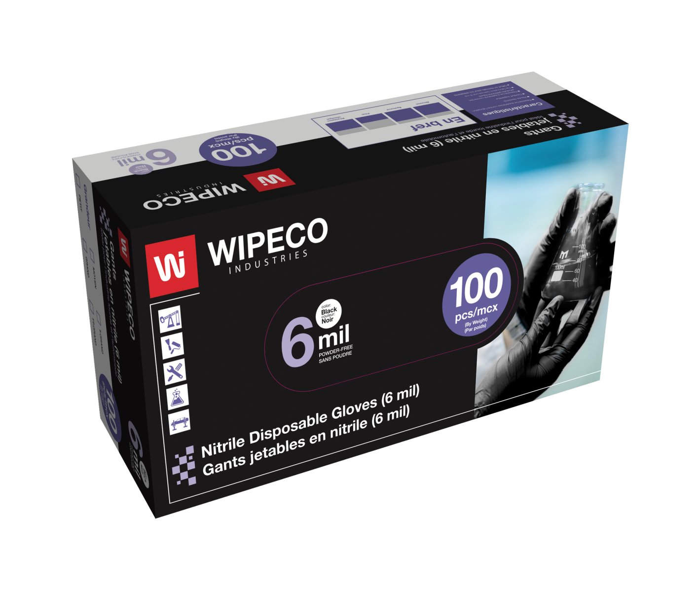 Wipeco DN106-XL Disposable 6 mil Black Nitrile Powder Free Gloves, X-Large, 100-Pack