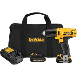 DeWalt DCD710S2 12V Max 3/8 inch Drill Driver Kit, Two 1.5 Ah Batteries, Charger, Belt Hook, Contractor Bag