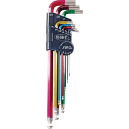 Eight Tool TELC-S9N Taper Head Hex Key L-Handle Set, 9-Piece, 1/16"-3/8", E