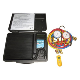 FJC KIT2 A/C Tool Kit Electronic Scale, Brass Manifold Gauge Set, Non-Contact Thermometer