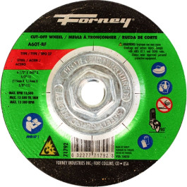Forney 71792 Type 27 Metal Cut-Off Wheel, Aluminum Oxide, 60 Grit, 4-1/2" x