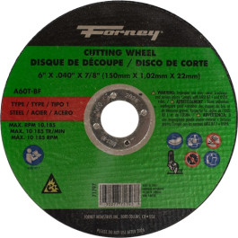 Forney 71797 Type 1 Metal Cut-Off Wheel, Aluminum Oxide, 60 Grit, 6" x 0.04