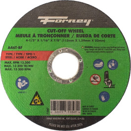 Forney 71847 Type 1 Metal Cut-Off Wheel, Aluminum Oxide, 46 Grit, 4-1/2" x