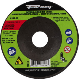 Forney 71848 Type 27 Metal Cut-Off Wheel, Aluminum Oxide, 24 Grit, 4-1/2" x