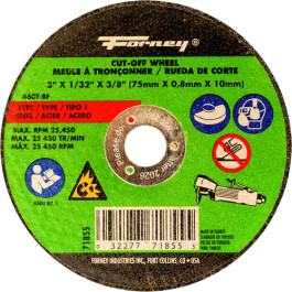 Forney 71855 Type 1 Metal Cut-Off Wheel, Aluminum Oxide, 60 Grit, 3" x 1/32