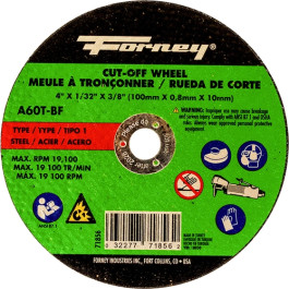 Forney 71856 Type 1 Metal Cut-Off Wheel, Aluminum Oxide, 60 Grit, 4" x 1/32