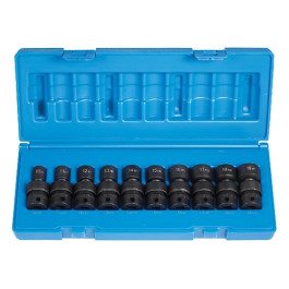 Grey Pneumatic 1610UM 3/8" Drive 10-Piece 12-Point Standard Length Metric Universal Impact Socket Set, 12-Point