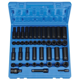 Grey Pneumatic 1643RD 3/8" Drive SAE & Metric Standard and Deep Impact Socket Set, 12-Point, 43-Piece, Chrome-Molybdenum Steel
