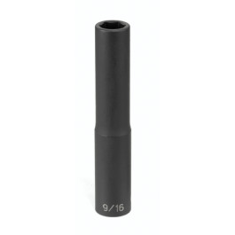 Grey Pneumatic 2012XD 1/2" Drive x 3/8" Extra-Deep Impact Socket, 6-Point, 5" Length, Black Oxide