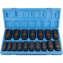 Grey Pneumatic 8017 Standard Length Fractional Impact Socket Set, 3/4 Inch Drive, 6 Point, 1 Inch to 2 Inch, 17 Pieces