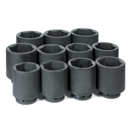 Grey Pneumatic 9011D 1" Drive 11-Piece Deep Fractional Impact Socket Set, Sizes 3-1/8" to 4-1/2", 6-Point